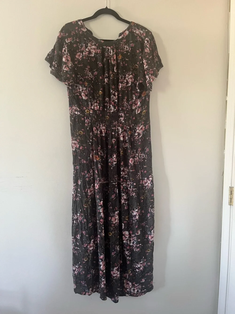 Knox Rose Gray Floral Maxi Dress Large embroidered Boho Summer Flowy Modest - Picture 6 of 7